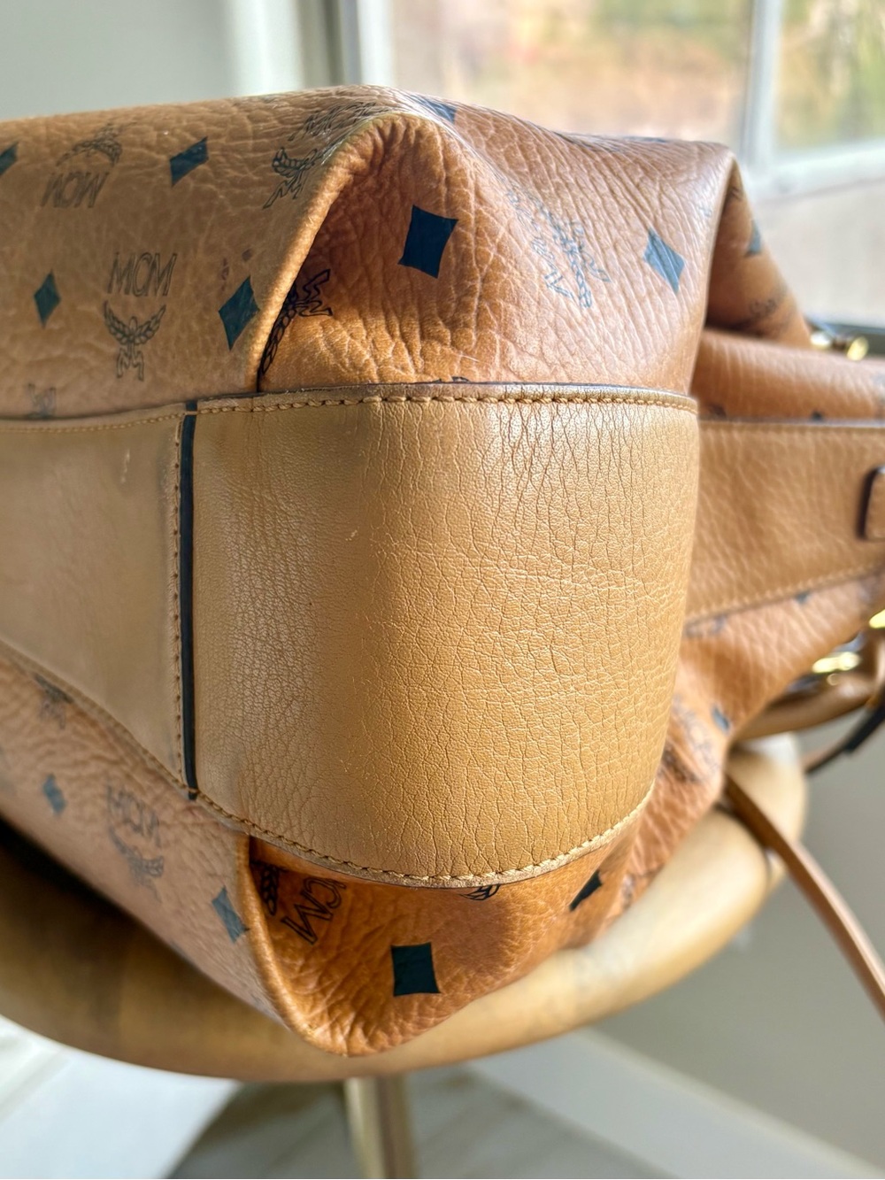 Gorgeous MCM Cognac Visetos Drawstring Shoulder Leather Bag with Gold Hardware - Picture 8 of 13